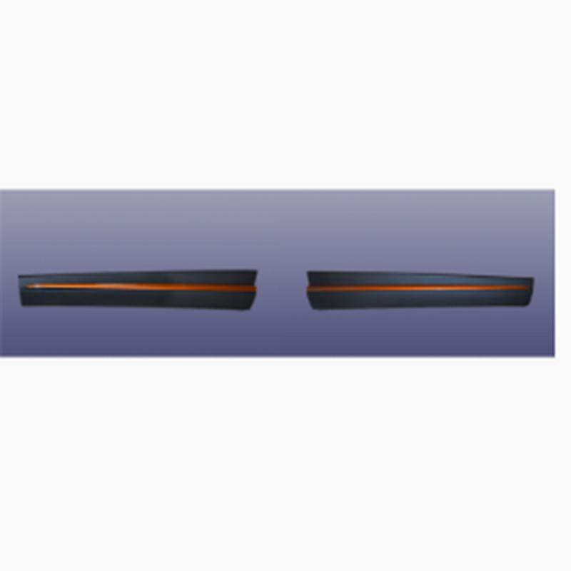 Front assembly of door trim panels (leather texture + metallic orange).